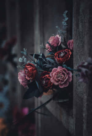 Aesthetic Flowers In Dark Window Wallpaper