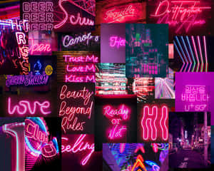 Aesthetic Grunge Laptop Neon Signs Collage Wallpaper