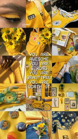 Aesthetic Instagram Yellow Photo Collage Wallpaper