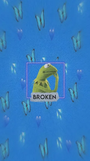 Aesthetic Kermit With Blue Butterflies Wallpaper