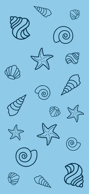 Aesthetic Light Blue Seashells And Starfish Wallpaper