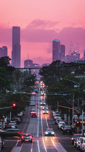 Aesthetic Pink Above The City Wallpaper