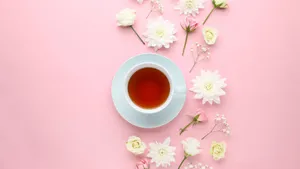 Aesthetic Pink Tea Time Wallpaper