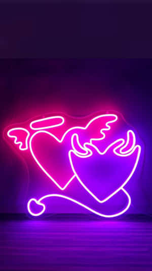 Aesthetic Purple Baddie Neon Hearts Wallpaper