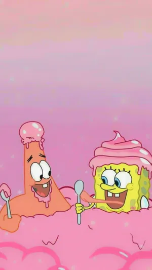 Aesthetic Spongebob And Patrick Bubble Bath Wallpaper