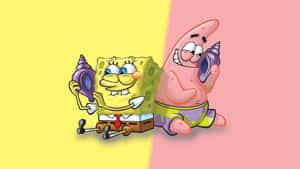 Aesthetic Spongebob And Patrick Calling Each Other Wallpaper