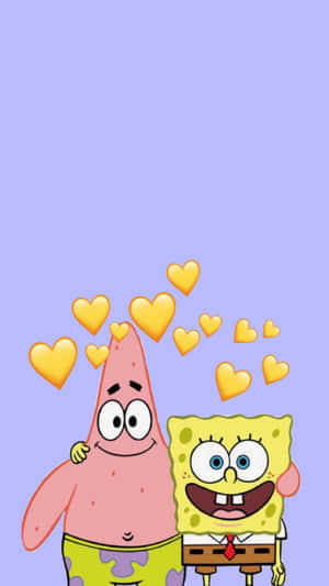 Aesthetic Spongebob And Patrick With Yellow Hearts Wallpaper