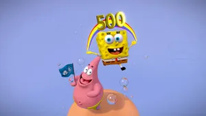 Aesthetic Spongebob Holding Flag Laptop Wallpaper