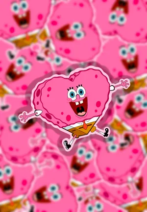 Aesthetic Spongebob In Pink Hearts Wallpaper
