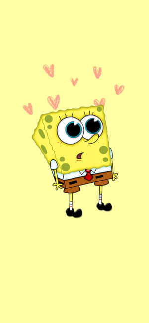 Aesthetic Spongebob With Mini Hearts Wallpaper