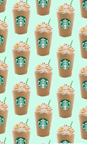 Aesthetic Starbucks Caramel Coffee Drink In Pastel Green Wallpaper
