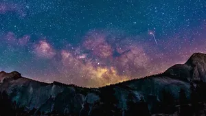 Aesthetic Stars Over The Mountain Laptop Wallpaper