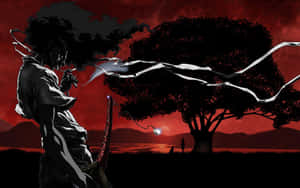 Afro Samurai In A Fierce Battle Stance Wallpaper