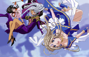 Ah My Goddess Charactersin Flight Wallpaper