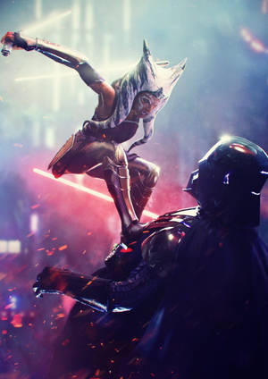 Ahsoka Tano Leaping On An Enemy Wallpaper