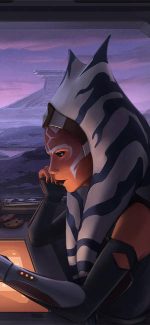 Ahsoka Tano Stands With A Lightsaber In Hand Ready For Battle Wallpaper