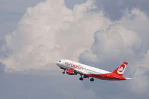 Air Berlin Airbus A320 Takeoff Cloudy Sky Wallpaper