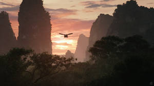 Airship Above Pandora Mountains Wallpaper