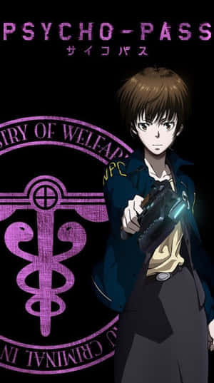 Akane Tsunemori In An Action Pose In A Futuristic Cityscape Wallpaper