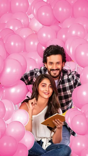 Akhil Akkineni, Pooja Hegde, And Balloons Wallpaper