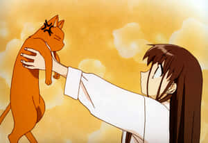 Akito Sohma Holding Cat Fruits Basket Wallpaper