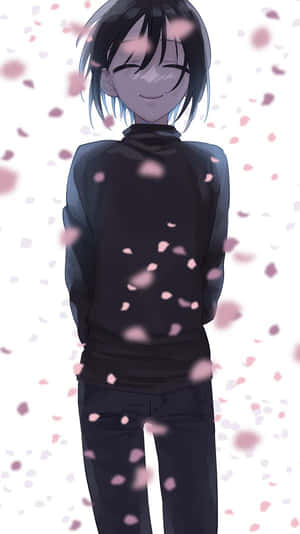 Akito Sohma Smiling Amidst Petals Wallpaper
