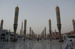 Al Masjid_an Nabawi_ Umbrellas_at_ Dusk Wallpaper