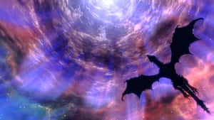 Alduin, The World-eater Menacingly Towers Over The Dovahkiin In The Midst Of A Fierce Battle In Skyrim. Wallpaper