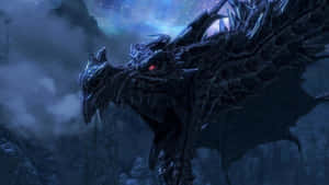 Alduin, The World Eater, Soaring Above The Ancient Ruins In Skyrim Wallpaper