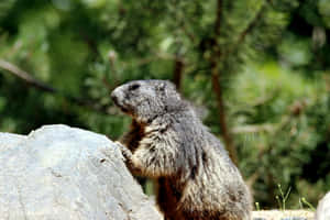 Alert Woodchuck On Rock Wallpaper