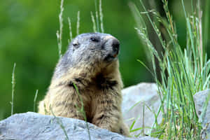 Alert Woodchuck On Rocks.jpg Wallpaper