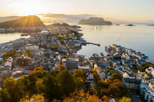 Ålesund Coast At Golden Hour Wallpaper