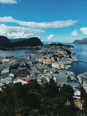 Alesund Norway Coastal Town View Wallpaper