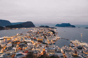 Alesund Norway Twilight Cityscape Wallpaper