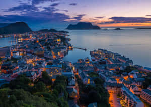 Alesund Norway Twilight Cityscape Wallpaper