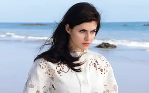 Alexandra Daddario White On Beach Wallpaper