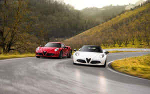 Alfa Romeo 4c Sports Car On A Scenic Road Wallpaper