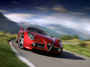 Alfa Romeo 8c Competizione In A Striking Red Color On The Road Wallpaper