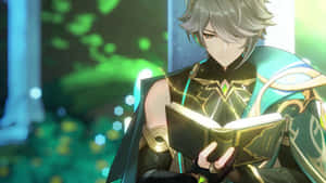 Alhaitham Readingin Green Glow Wallpaper