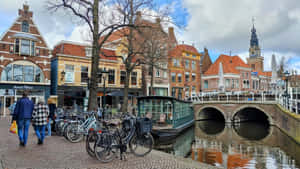 Alkmaar Canal Street Scene Wallpaper