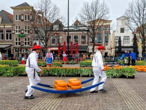 Alkmaar Cheese Market Traditional Carriers Wallpaper