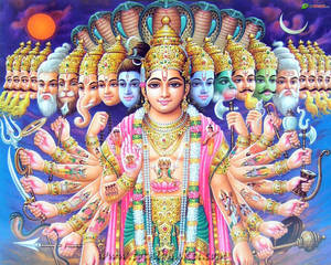 All Hindu Gods Pantheon With Shiva In Foreground Wallpaper