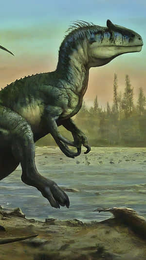 Allosaurus Dinosaur Hunting Scene Wallpaper