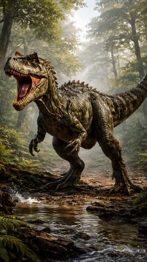 Allosaurus In Lush Forest Wallpaper
