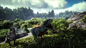 Allosaurus In Lush Prehistoric Forest Wallpaper