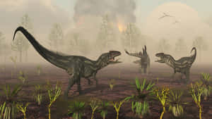 Allosaurus In Prehistoric Landscape Wallpaper
