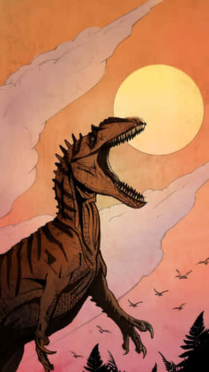 Allosaurus Roaring At Sunset Wallpaper