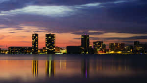 Almere Skyline Twilight Reflection Wallpaper