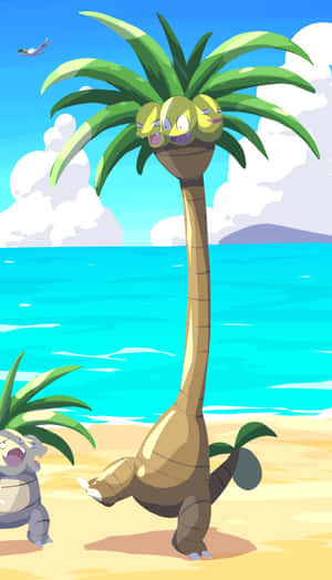 Alolan And Regular Exeggutor By The Beach Wallpaper