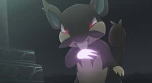 Alolan Rattata With Glowing Red Eyes And Paw In A Dark Background Wallpaper